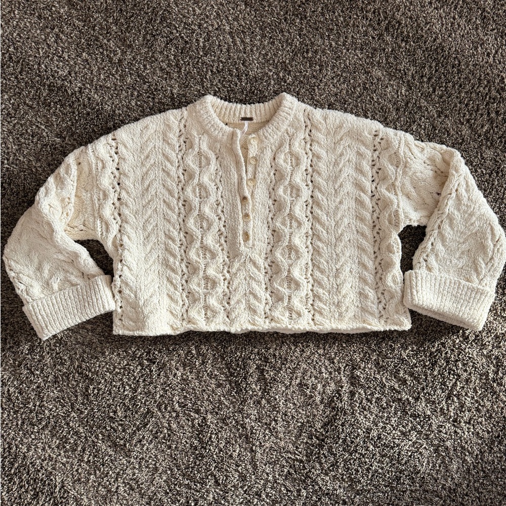 Free People Polly Cable-Knit Sweater, NWOT, Cream, XS